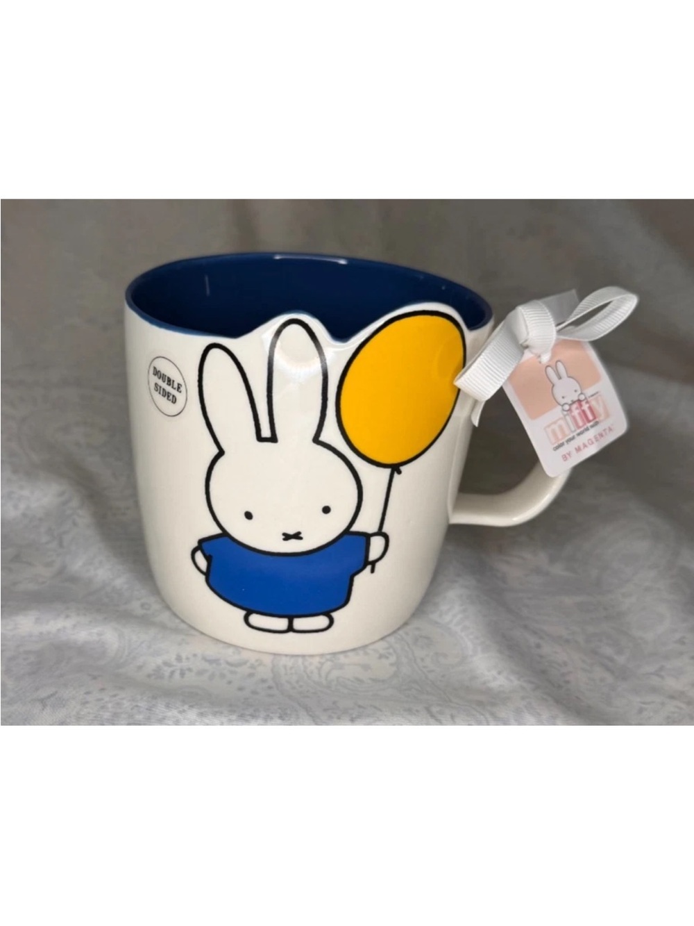 Miffy Ceramic Mug White with Blue Inside and Yellow Balloon Accent